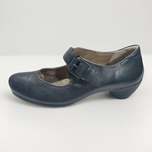 Ecco Black Leather Mary Jane Pump Sculptured Cone Heel Shoe Size 40  or 9-9.5